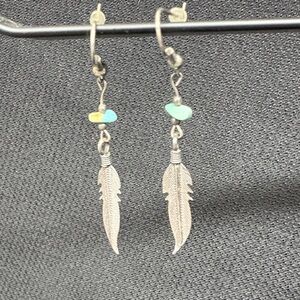 Vintage Silver and turquoise Feather Earrings